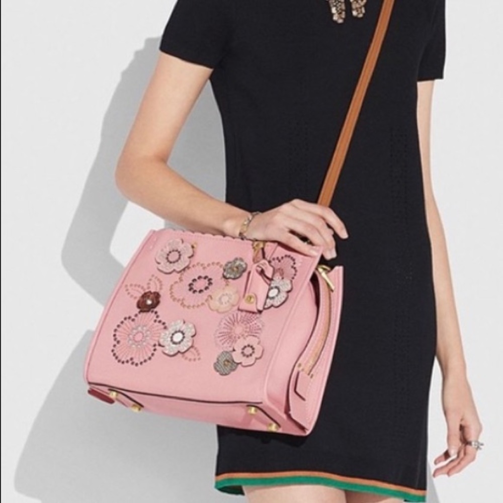 Coach Embellished Pink Leather Satchel - Picture 2 of 12